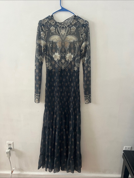 Free People Dresses & Skirts - Free People Black Maxi Dress with Gold Floral Motif